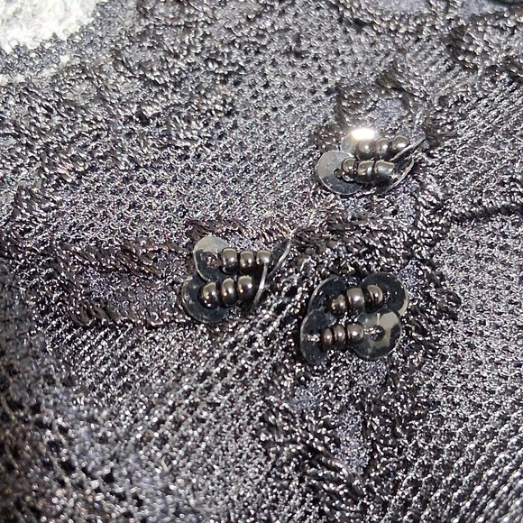 Cindy USA Black Lace Beaded V Neck Y2K Cap Sleeve Dress Size Medium‎ - Picture 8 of 11